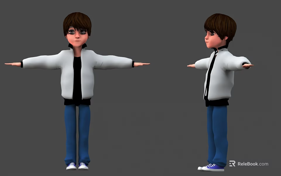 Cartoon Game Movie Character in White Jacket Black Shirt Blue Pants Arms Outstretched Different Angles 3d model 