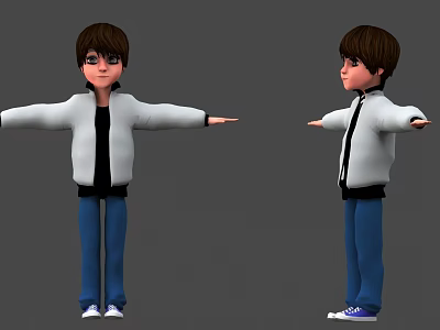 Cartoon Game Movie Character in White Jacket Black Shirt Blue Pants Arms Outstretched Different Angles 3d model