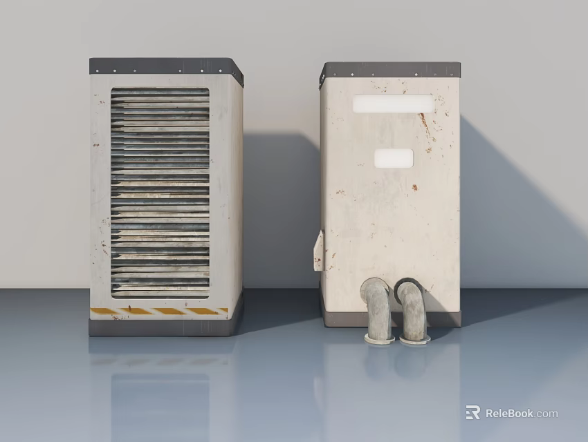 Industrial Swing Door For Machinery With Ventilation Grilles And Metal Pipes 3d model 