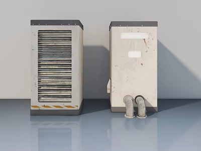 Industrial Swing Door For Machinery With Ventilation Grilles And Metal Pipes 3d model