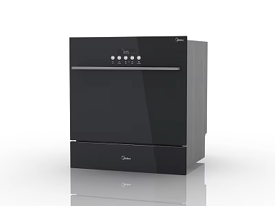 Modern Black Midea Kitchen Dishwasher With Glass Panel And Control Buttons 3d model