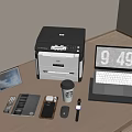 Home Office Desk Setup With Printer Laptop Tablet And Office Supplies