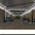 Modern Fitness Gym Interior With Treadmills Exercise Bikes Yoga Balls Green Plant Wall And Wooden Flooring