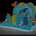 Scenic Deep Blue Mountain Sea Themed Photo Spot with Waves Colorful Columns and Seagull Decor