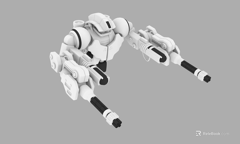 Intelligent Machine Featuring White Mechanical Arms Articulated Joints And Futuristic Weapon Components 3d model 