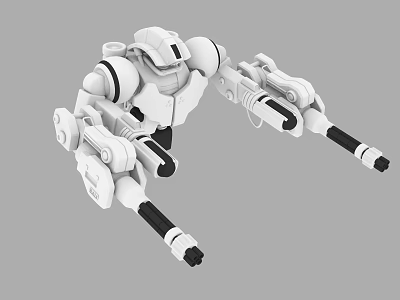 Intelligent Machine Featuring White Mechanical Arms Articulated Joints And Futuristic Weapon Components 3d model