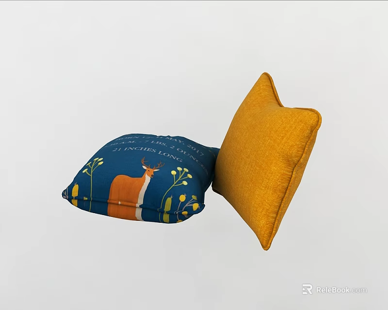 Decorative Throw Pillows with Blue Deer Print and Orange Solid Design 3d model 