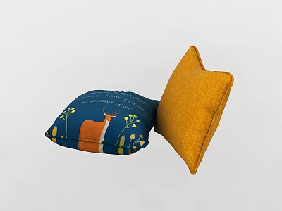 Decorative Throw Pillows with Blue Deer Print and Orange Solid Design 3d model