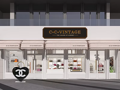 C+VINTAGE Luxury Couture Store with Chanel Logo Display Windows and Fashion Items 3d model