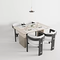 Modern Dining Table Set With White Chairs Black Legs And Pendant Light 3d model
