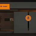 Billiards Room Interior Design With Orange Number 8 Sign Plant And Decorative Painting