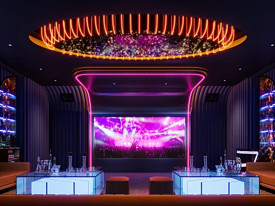 KTV Interior Design With Neon Lights Large Screen Comfortable Seating And Modern Decor 3d model