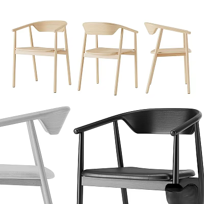 Stylish Modern Armchairs With Wooden Frames Black Leather And Light Tones 3d model