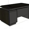 Modern Office Desk With Sleek Dark Wood Grain Top And Gray Cabinet