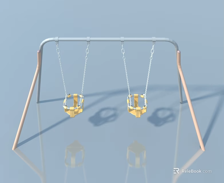 Outdoor Swing Set With Two Golden Seats And Metal Frame On Light Blue Background 3d model 