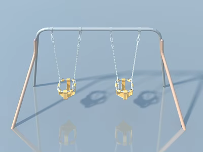 Outdoor Swing Set With Two Golden Seats And Metal Frame On Light Blue Background 3d model