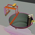 Industrial Circular Tank Structure With Orange Metal Frame Platform And Pipes