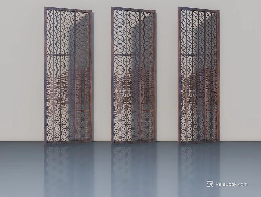 Three Decorative Carved Screens With Intricate Patterns For Modern Room Partition 3d model