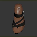 Black Strapped Braided Design Sandals With Metal Buckle And Brown Cork Sole