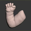 Man's Clenched Fist On Bent Arm Against Dark Smooth Reflective Background