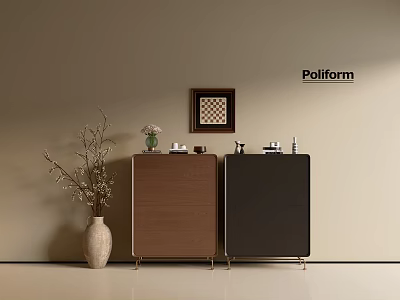 Modern Luxury Entryway Console And Side Cabinet With Brown Black Vase Decorative Artworks 3d model
