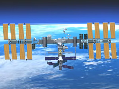 International Space Station With Solar Panels Orbiting Earth In Space Environment 3d model