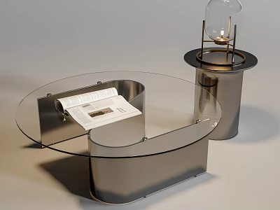 Modern Coffee Table With Glass Top Metal Frame And Open Magazine 3d model
