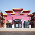 Ancient Architecture Classic Red Archway With Traditional Roof And Flying Eaves