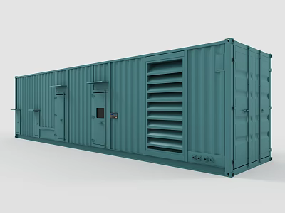 Green Container Building Industrial Style Design With Door And Ventilation Louvers 3d model