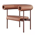 Stylish Modern Brown Leather Leisure Chair With Tubular Armrests And Metal Legs