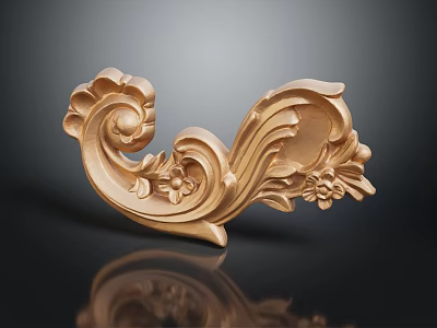 Golden Ornate Carving With Intricate Scroll Floral Patterns And Glossy Finish 3d model