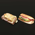 Two Delicious Sandwiches With Ham Cheese Lettuce Tomato And Fresh Fillings