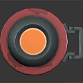 Red Circular Object With Orange Top Button Gray Middle Part And Handle Clasp