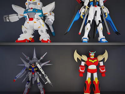 Assorted Robot Model Collection Displayed on Shelf with Diverse Designs 3d model