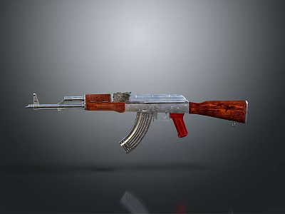 Military Assault Rifle With Wooden Stock Red Grip And Metal Components 3d model