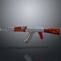 Military Assault Rifle With Wooden Stock Red Grip And Metal Components