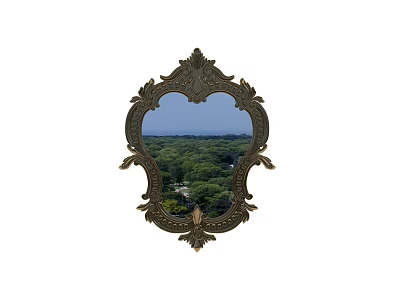 Ornate Decorative Mirror with Intricate Frame Reflecting Green Forest and Blue Sky 3d model