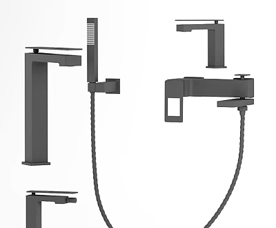 Modern Shower Faucet Set With Handheld Showerhead Fixed Spout And Flexible Hose 3d model