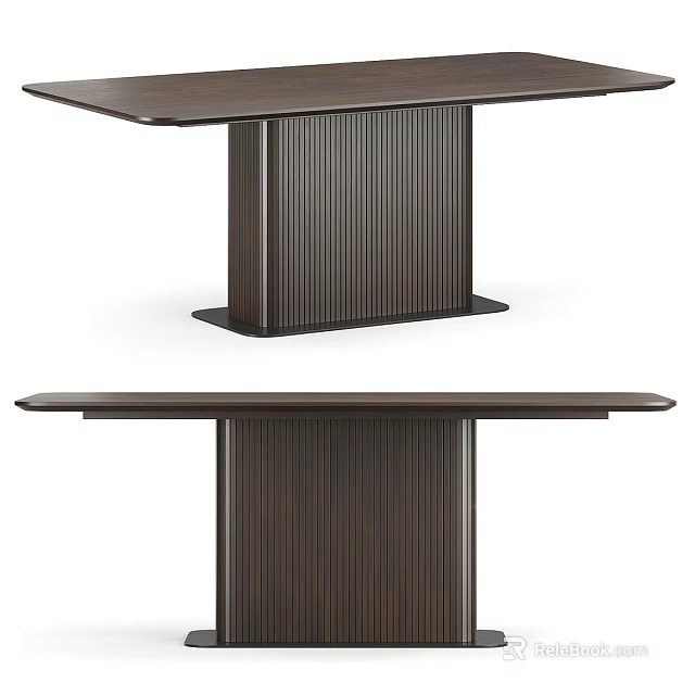 Modern Dark Wood Dining Table With Textured Vertical Legs And Rectangular Top 3d model 