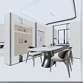 Modern Living and Dining Room Interior With Beige Sofa Bookshelf And Area Rug