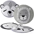 Cute Round Rugs With Lion And Wolf Faces In Gray White Design For Kids Room