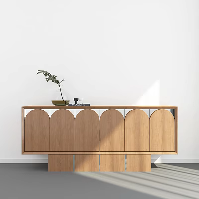 Modern Wooden Entryway Side Cabinet with Arched Doors and Minimalist Design 3d model
