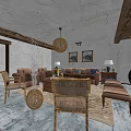 Modern Living Room Interior With Wooden Ceiling Brick Wall Sofa Coffee Table And Rug