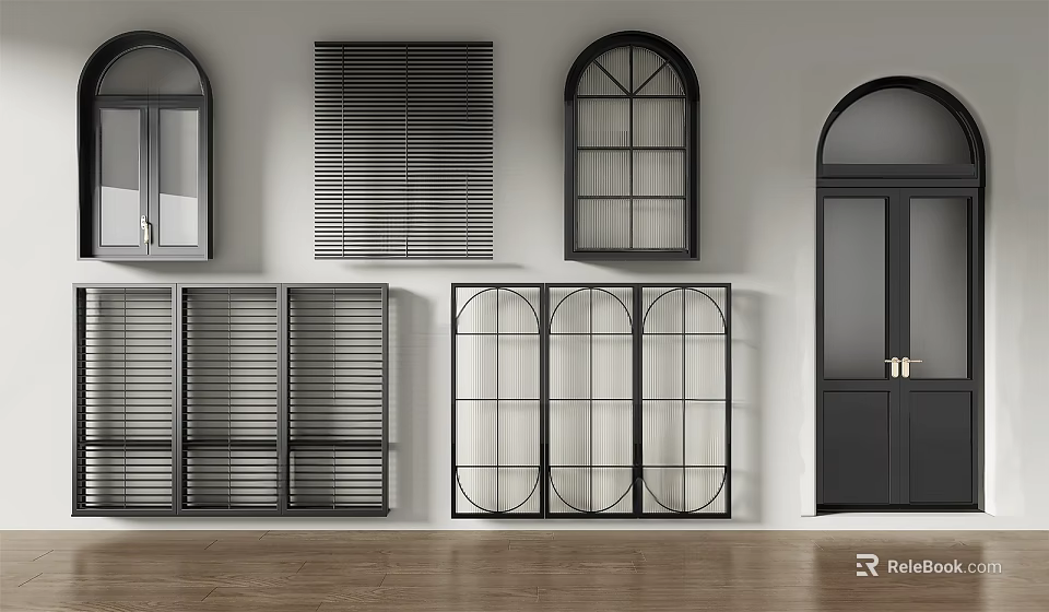 Modern Black Blinds For Contemporary Window Interior Design With Different Styles And Decorative Elements 3d model