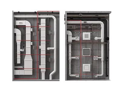 Detailed Suspended Ceiling Structural Layout With Pipes Framework And Installation Details 3d model