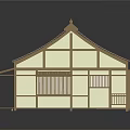 Traditional Japanese Wooden Building Featuring Red Tiled Roof And Lattice Windows