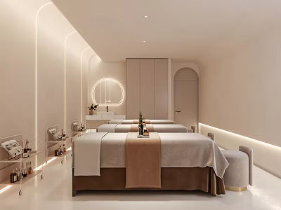 Elegant Modern Hair and Beauty Salon Interior with Massage Beds Mirror and Lighting 3d model