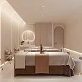 Elegant Modern Hair and Beauty Salon Interior with Massage Beds Mirror and Lighting