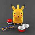 Pokémon Game Character Pikachu With Red Cheeks Poké Ball And White Bowls