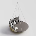 Hanging Chair With Round Gray Cushion Gray And White Pillows Woven Frame And White Ropes